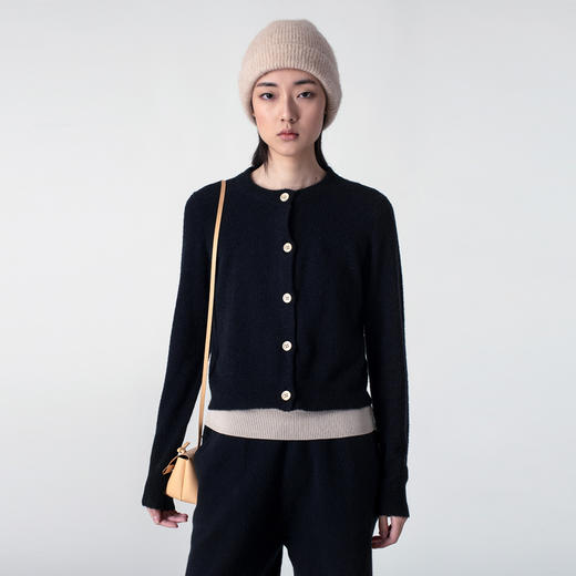 322工房圈圈纱美利奴羊毛衫2023年新款秋季长袖圆领纯色开衫外套 商品图1