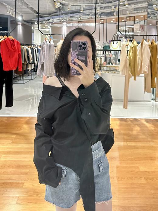 拼接抽褶设计露肩衬衫 商品图2