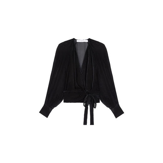 【2F】IRO春夏新款法式轻奢女装气质收腰V领条纹短款长袖纺织衫 商品图4