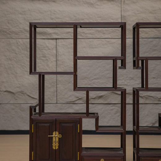 清 红木芝麻梗节节高博古架摆件（一对） 商品图1