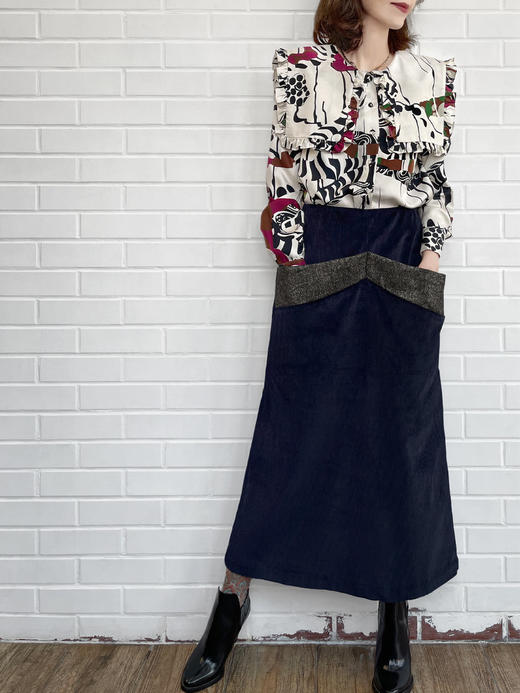 TYNVIE 复古荷叶边方领长袖衬衫-印花 商品图2