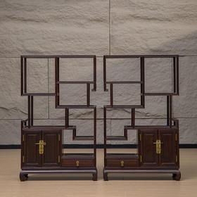 清 红木芝麻梗节节高博古架摆件（一对）