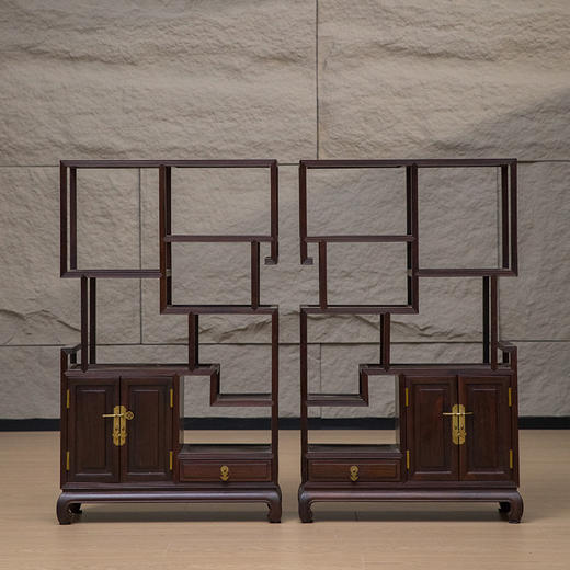 清 红木芝麻梗节节高博古架摆件（一对） 商品图0