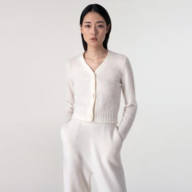 322工房马海毛针织衫女2023新款早秋季长袖短款V领纯色绒感毛衣外