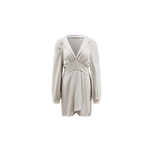 【2F】IRO春季新款法式轻奢女装纯色收腰V领褶皱不规则连衣裙 商品图4