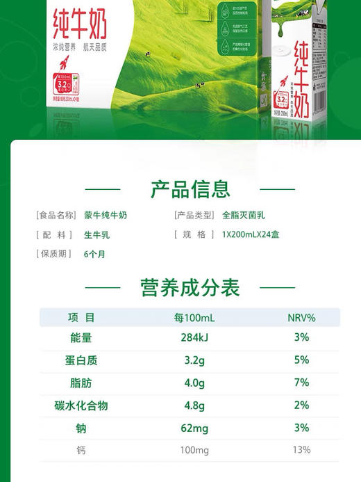 蒙牛纯牛奶200ml×24盒 商品图5