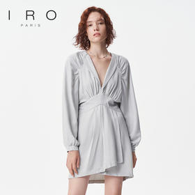 【2F】IRO春季新款法式轻奢女装纯色收腰V领褶皱不规则连衣裙