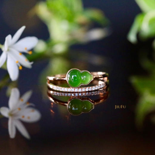 18K玫瑰金和田玉（碧玉）葫芦戒指 /单面葫芦mm/苹果绿 商品图0