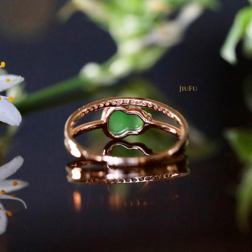18K玫瑰金和田玉（碧玉）葫芦戒指 /单面葫芦mm/苹果绿 商品图2