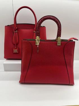 【赫莲娜】赫莲娜荔枝纹头层牛皮红色手提包