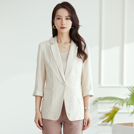 【棉麻面料】罗蒙小西装女外套夏季轻薄透气凉爽速干修身小西装单西服女 商品图4