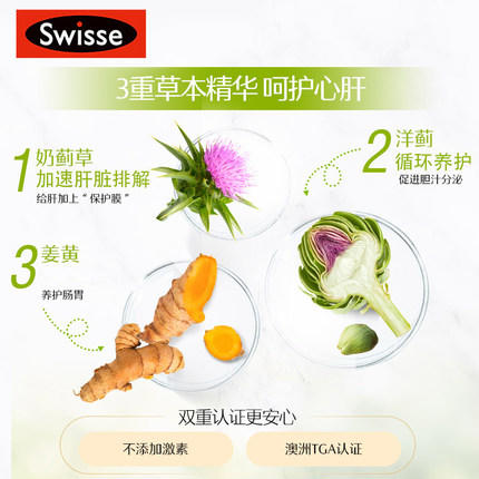 【新春五折秒杀】澳洲Swisse斯维诗奶蓟草姜黄解酒药奶蓟草片200粒 商品图2