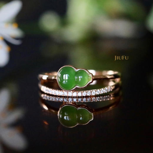 18K玫瑰金和田玉（碧玉）葫芦戒指 /单面葫芦mm/苹果绿 商品图1