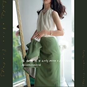 1305#【复团】喵娘精工丨定制《时光美人》王妃的衣橱格蕾丝后窗豆沙绿复古VTG套装