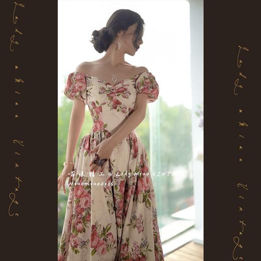 1304#【复团】喵娘精工丨定制《夏日繁花》复古vintage泡泡袖一字肩吊带连衣裙 商品图0