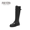 西村名物2020冬季新款长筒靴牛皮革中跟休闲朋克风机车长靴X20DQ40181 商品缩略图0