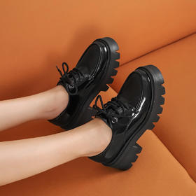 【2022秋季新款】英伦风圆头系带单鞋厚底增高日常百搭乐福鞋女72721