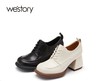 westory22年新款英伦风纯色方头粗高跟真皮系带小皮鞋单鞋女71891 商品缩略图0