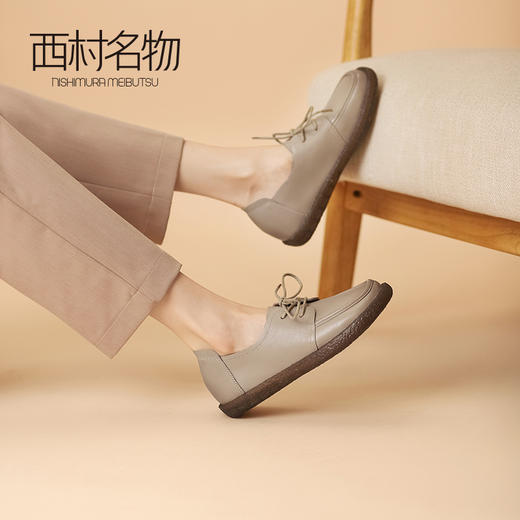 西村名物2021秋季新款英伦风复古真皮英伦风休闲百搭女鞋X21CM33281 商品图0