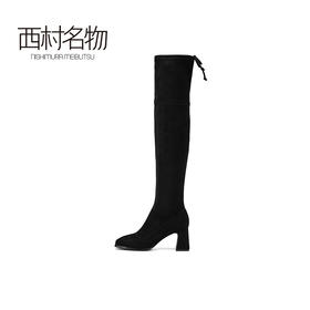 西村名物2021新款过膝真皮长靴舒适弹力靴女瘦瘦靴T21DI43481