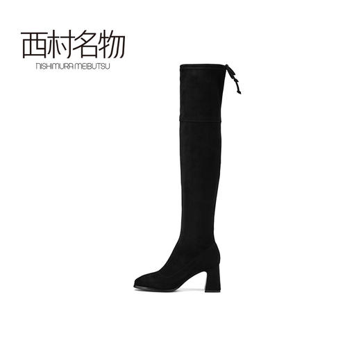西村名物2021新款过膝真皮长靴舒适弹力靴女瘦瘦靴T21DI43481 商品图0
