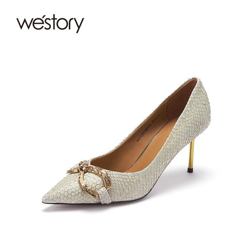 westory女鞋2021秋季新款真皮尖头细跟高跟鞋宴会单鞋W21CE71001 商品图0