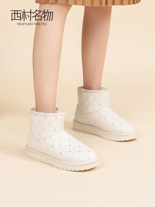 西村名物2022冬季新款加绒保暖短靴平底休闲雪地靴女士短款45131 商品图0