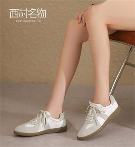 西村名物2022秋季新款真皮休闲鞋厚底百搭系带板鞋单鞋平底37181