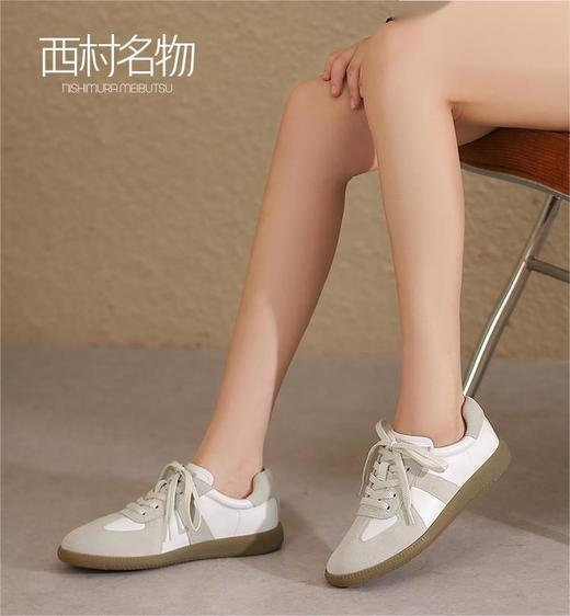 西村名物2022秋季新款真皮休闲鞋厚底百搭系带板鞋单鞋平底37181 商品图0