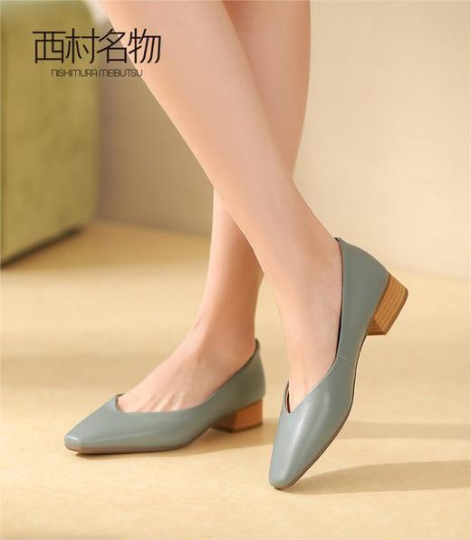 西村名物2022新款真皮女鞋软皮一脚蹬低跟浅口单鞋粗跟瓢鞋36771 商品图0