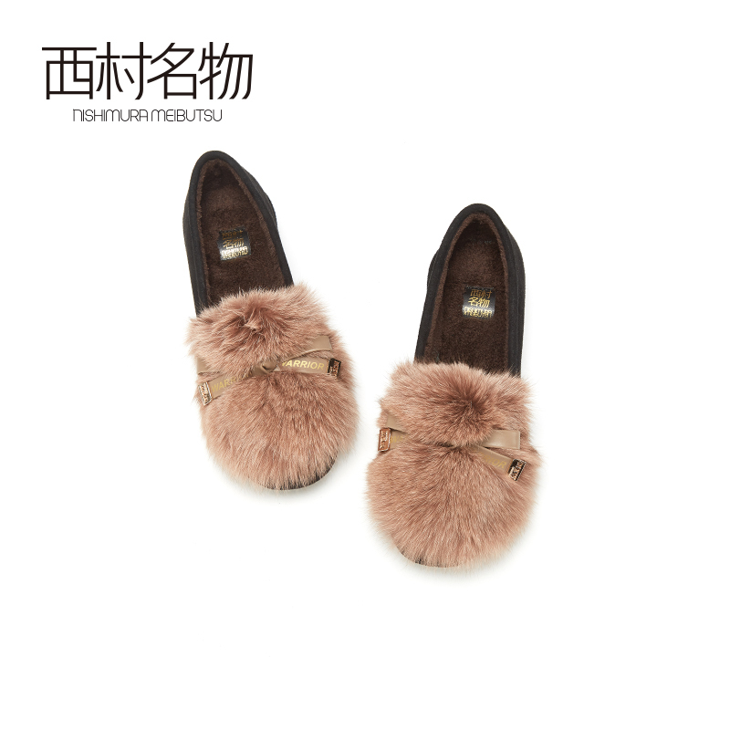西村名物秋季新款毛毛鞋冬外穿女鞋加绒豆豆鞋网红单鞋X20CM32801