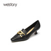 westory2021秋季新品气质小方头金属扣饰女高跟鞋W21CM70911 商品缩略图0