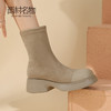 西村名物2022厚底女靴秋冬设计感短筒瘦瘦靴拼接弹力靴袜靴44801 商品缩略图0