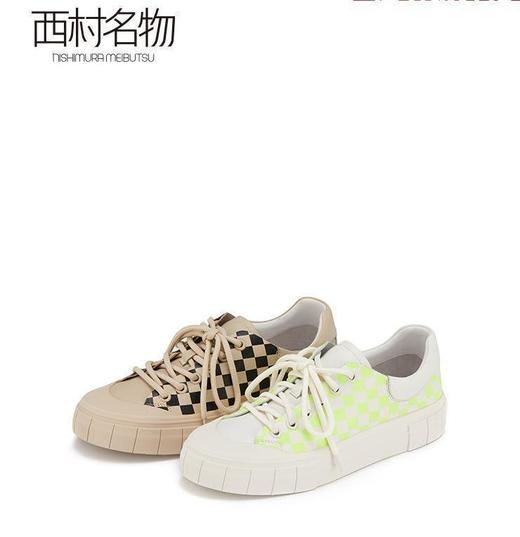 西村名物2022春季新款帆布鞋休闲鞋女棋盘格板鞋百搭超酷X22AM19281 商品图0