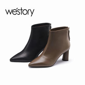 westory2022年秋冬新款尖头通勤高跟鞋短靴82491