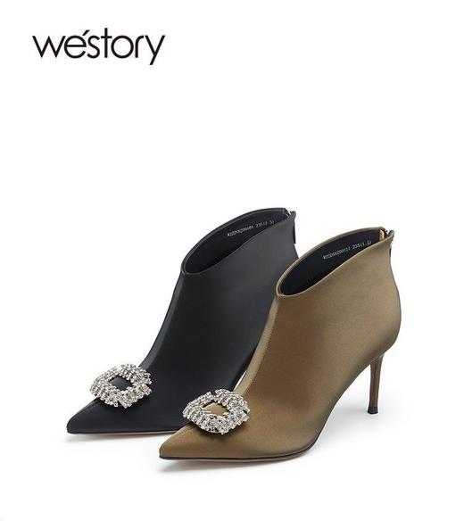 westory复古钻扣尖头细高跟增高百搭22秋新款时装短靴82091 商品图0