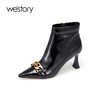 westory2021秋季新款法式复古漆皮亮面细高跟短靴W21DS80741 商品缩略图0