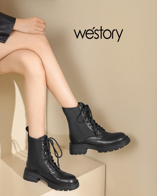 westory22年秋冬新款短靴小香风瘦瘦靴英伦马丁靴ins潮82571 商品图0