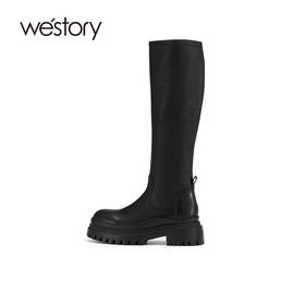 westory2021秋季新品英伦风厚底长靴时尚潮流瘦瘦靴W21DQ80801