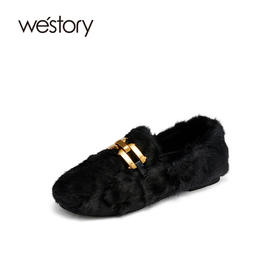 westory2021秋季新款水貂毛豆豆鞋金属扣式一脚蹬女鞋W21CM73751