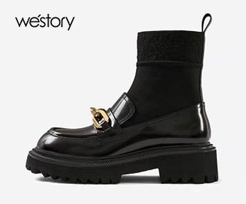 Westory2021冬季新款时尚袜靴圆头弹力靴短筒链条潮靴W21DS81551