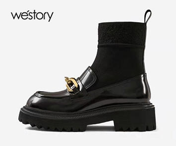 Westory2021冬季新款时尚袜靴圆头弹力靴短筒链条潮靴W21DS81551 商品图0