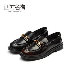 西村名物2021春季新款黑色小皮鞋JK鞋日系中跟乐福鞋制服鞋X21AM11301