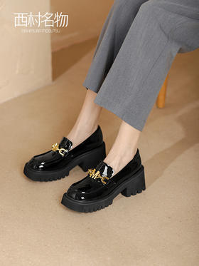 西村名物2022春季新款复古松糕厚底圆头高跟JK制服乐福鞋女T22AM18651