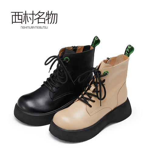 西村名物2022秋季新款马丁靴女真皮短靴时尚厚底松糕底靴子44051 商品图0