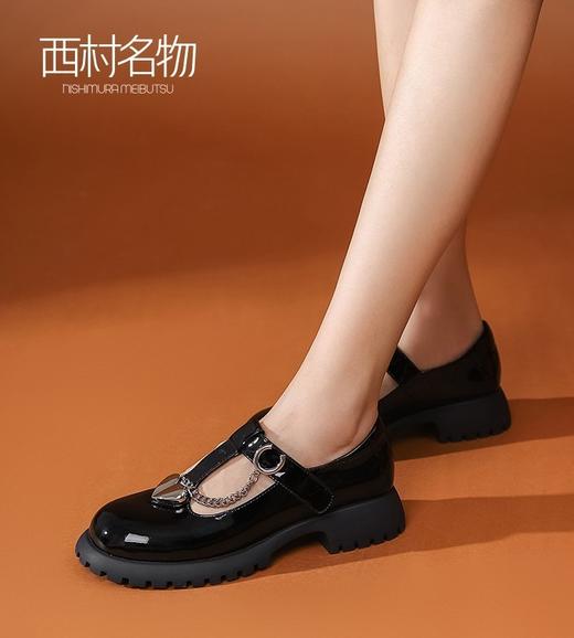 西村名物2022秋季新款复古玛丽珍黑色lo鞋魔术贴jk小皮鞋女37221 商品图0