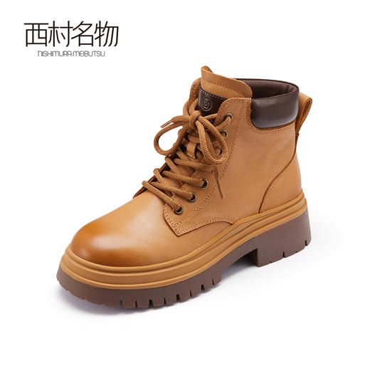 西村名物马丁靴女2022年秋季新款大黄靴英伦风厚底工装靴44811 商品图0