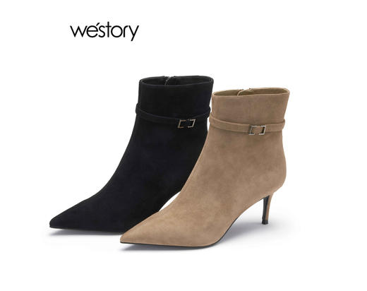 westory22年冬季新款尖头时装套筒百搭短靴22年秋季新款瘦瘦靴81891 商品图0