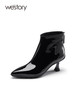 westory2022年新款尖头细高跟时髦瘦瘦靴真皮亮面时装靴82011 商品缩略图0