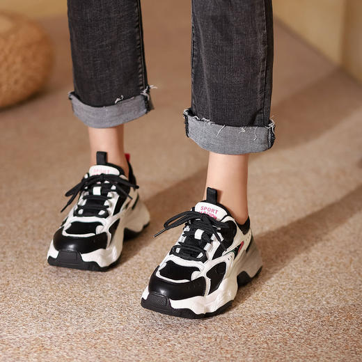 西村名物2021秋冬ins潮撞色老爹鞋透气运动休闲鞋厚底显高女鞋T22AM16671 商品图0